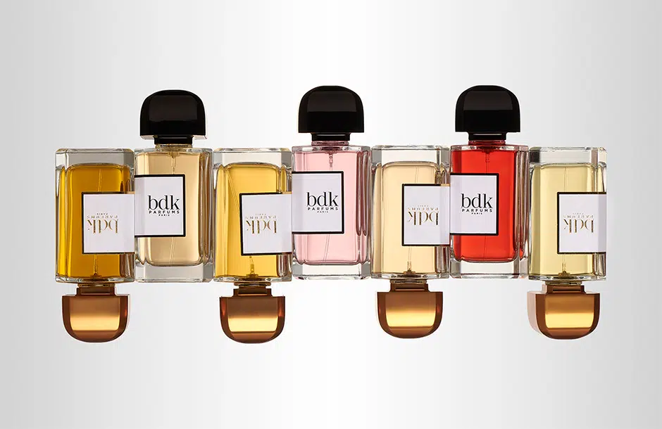 Photographie d'ambiance en studio d'une gamme de parfum BDK Paris.