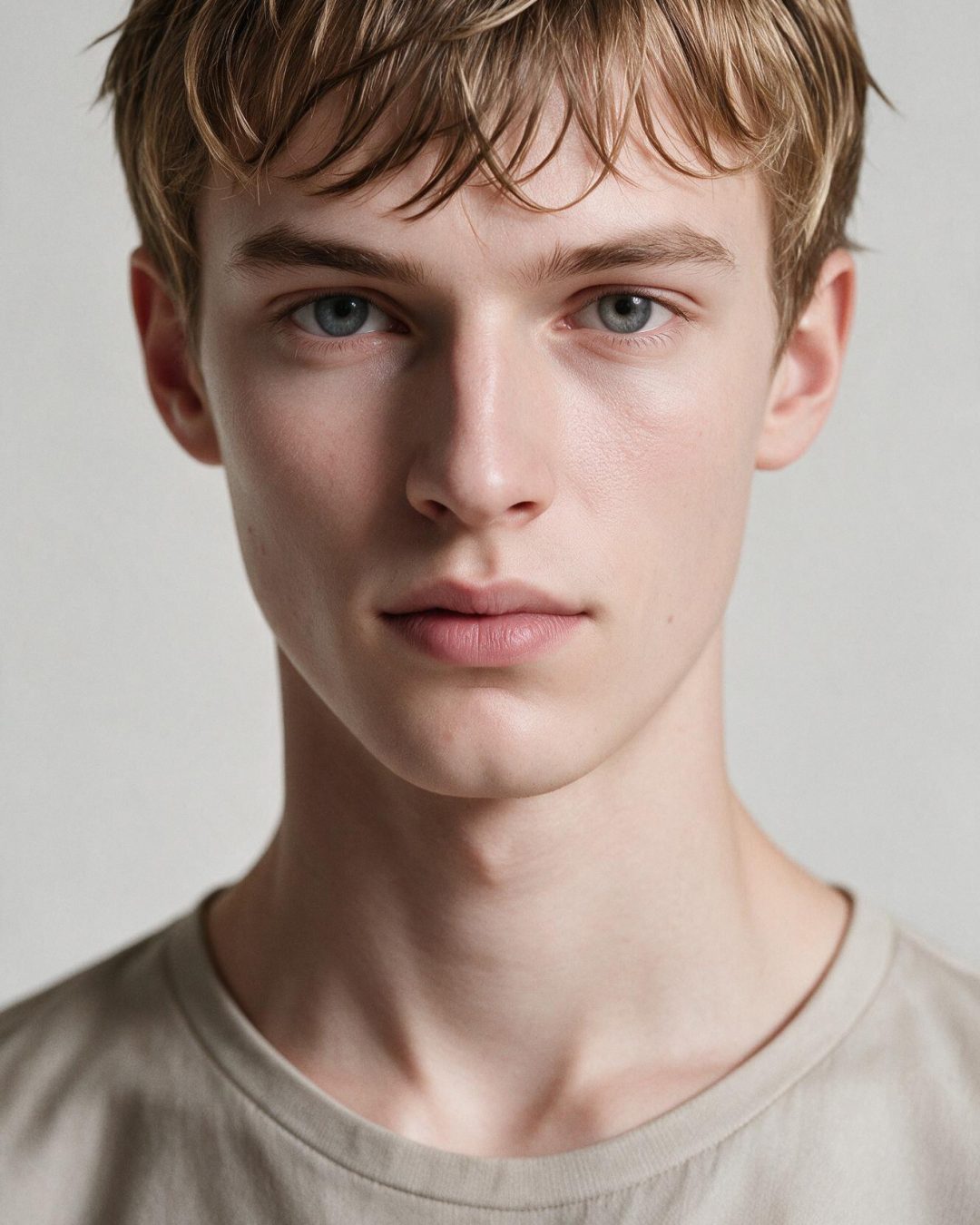 Bruno, personnage IA du casting Lumiprod — portrait studio, fond gris clair