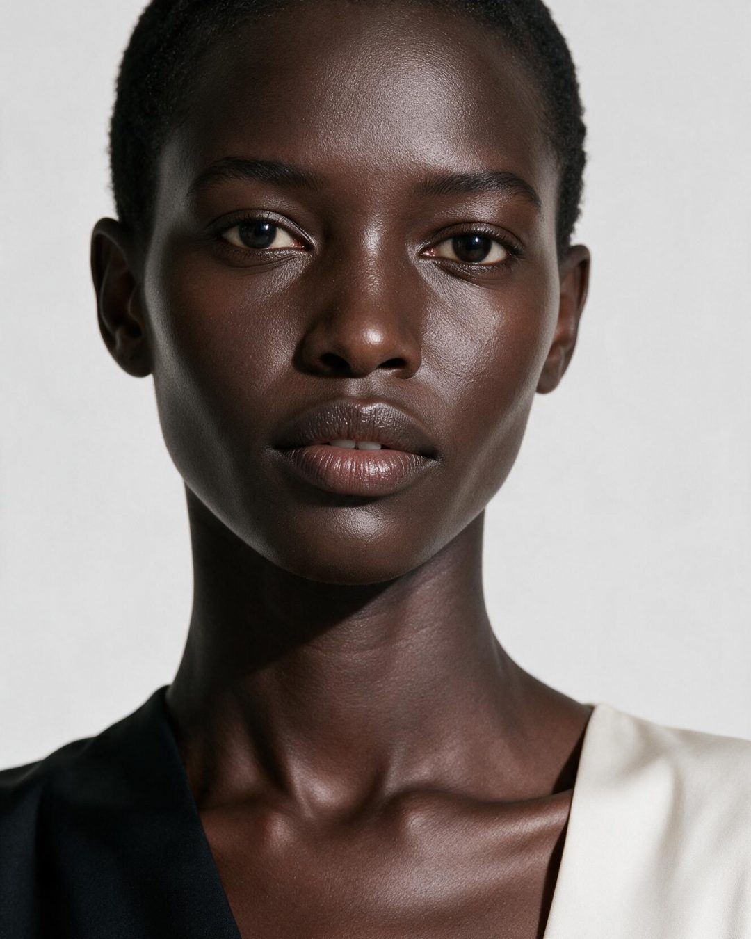 Jade, personnage IA du casting Lumiprod — portrait studio, fond gris clair
