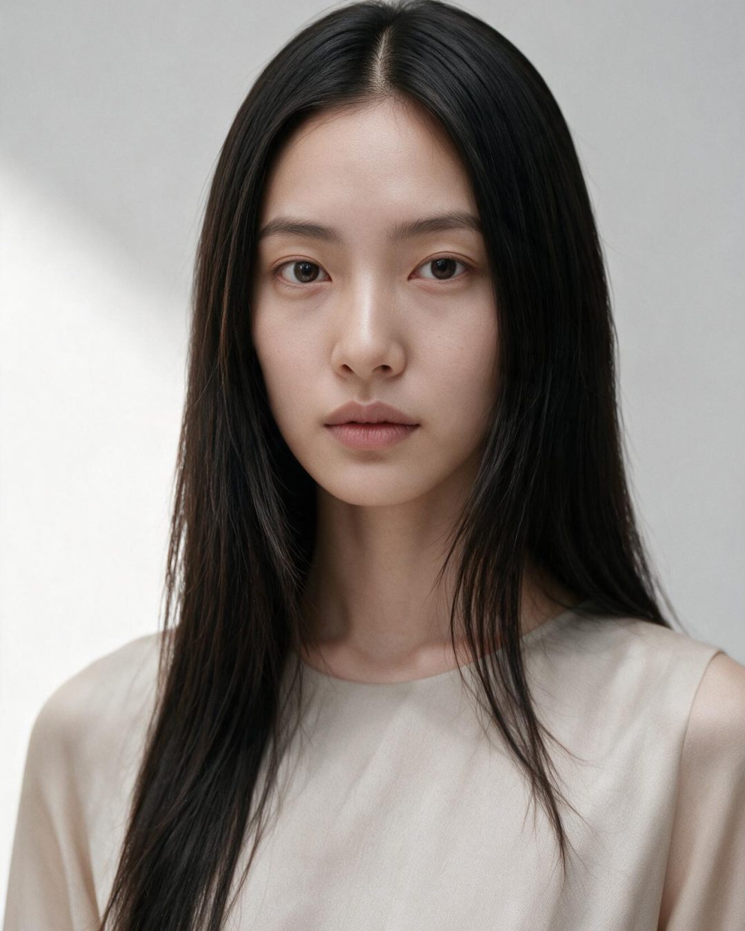 Kat, personnage IA du casting Lumiprod — portrait studio, fond gris clair