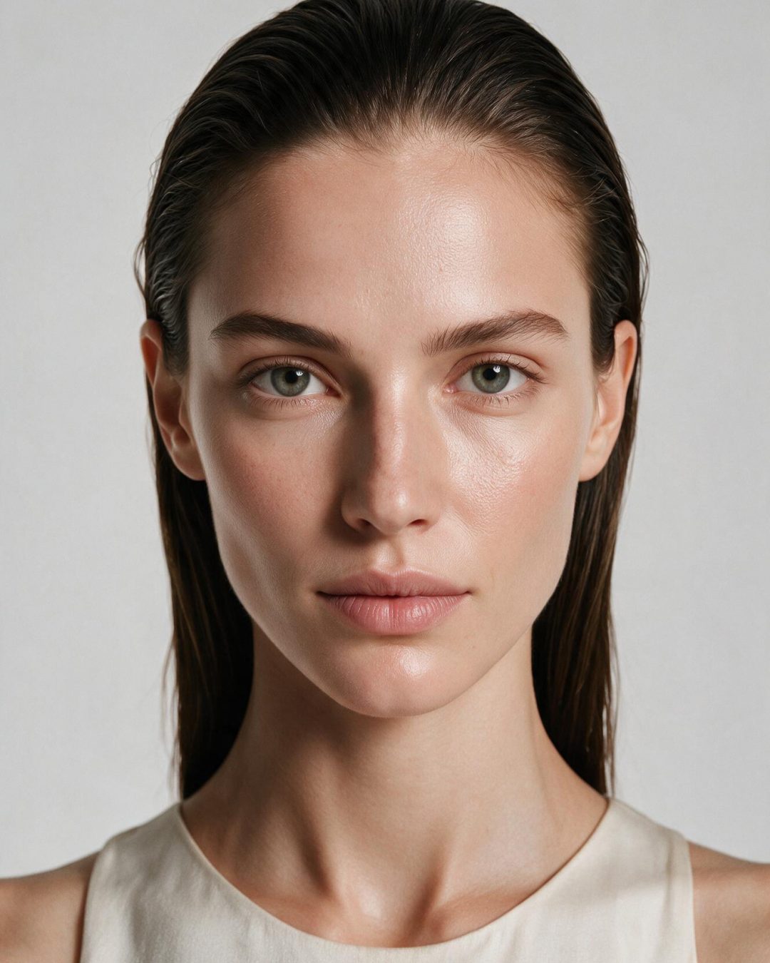 Kim, personnage IA du casting Lumiprod — portrait studio, fond gris clair