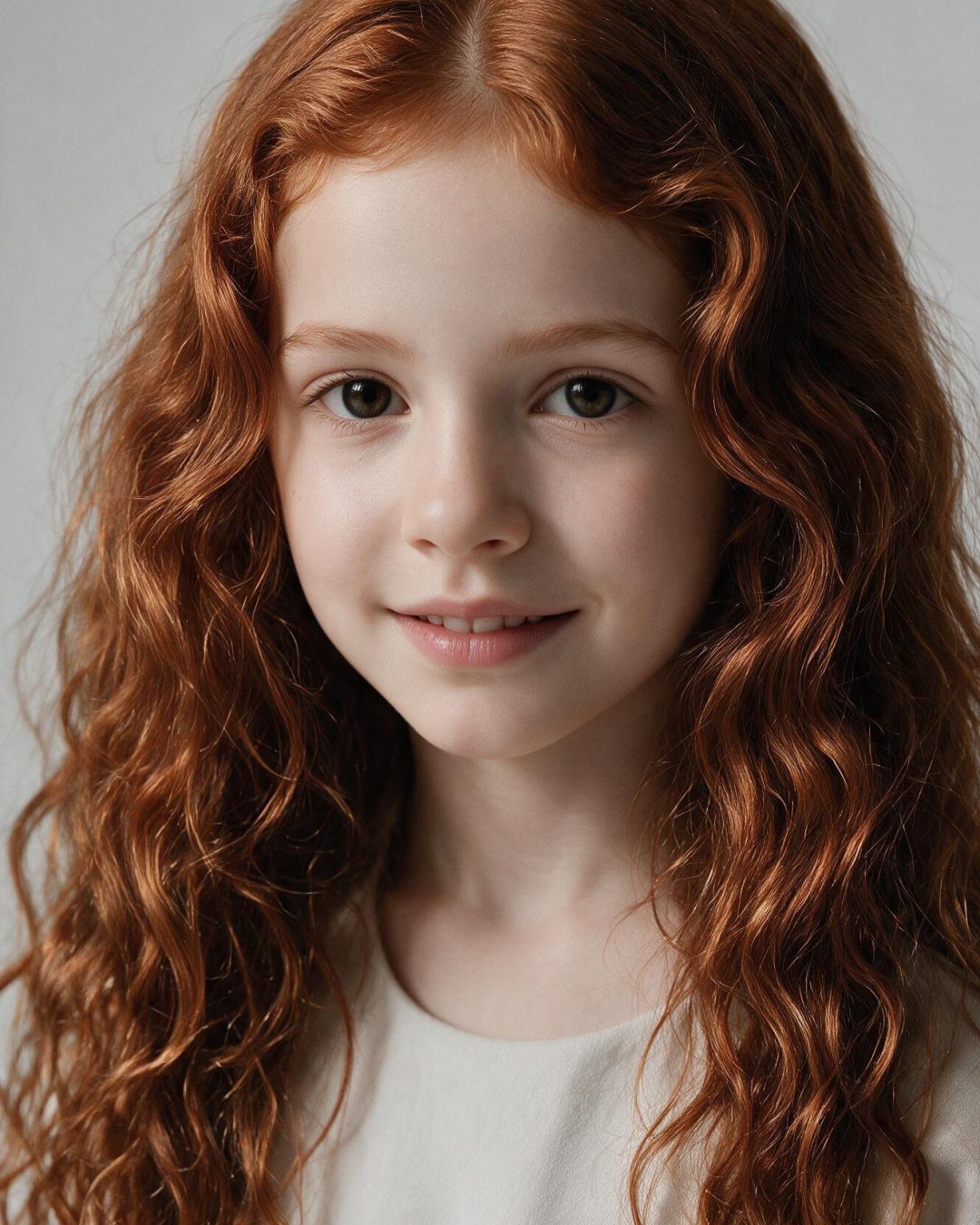 Sara, personnage IA du casting Lumiprod — portrait studio, fond gris clair